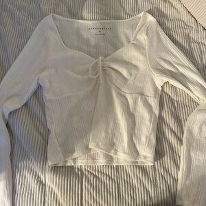 Aeropostale White Long Sleeve Tie Front Blouse